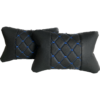 Leather Car Headrest Pillows - quilted leather - blue threads
