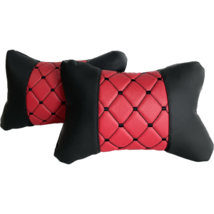 Leather Car Headrest Pillows – quilted leather – red
