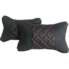 Leather Car Headrest Pillows - quilted leather - red threads